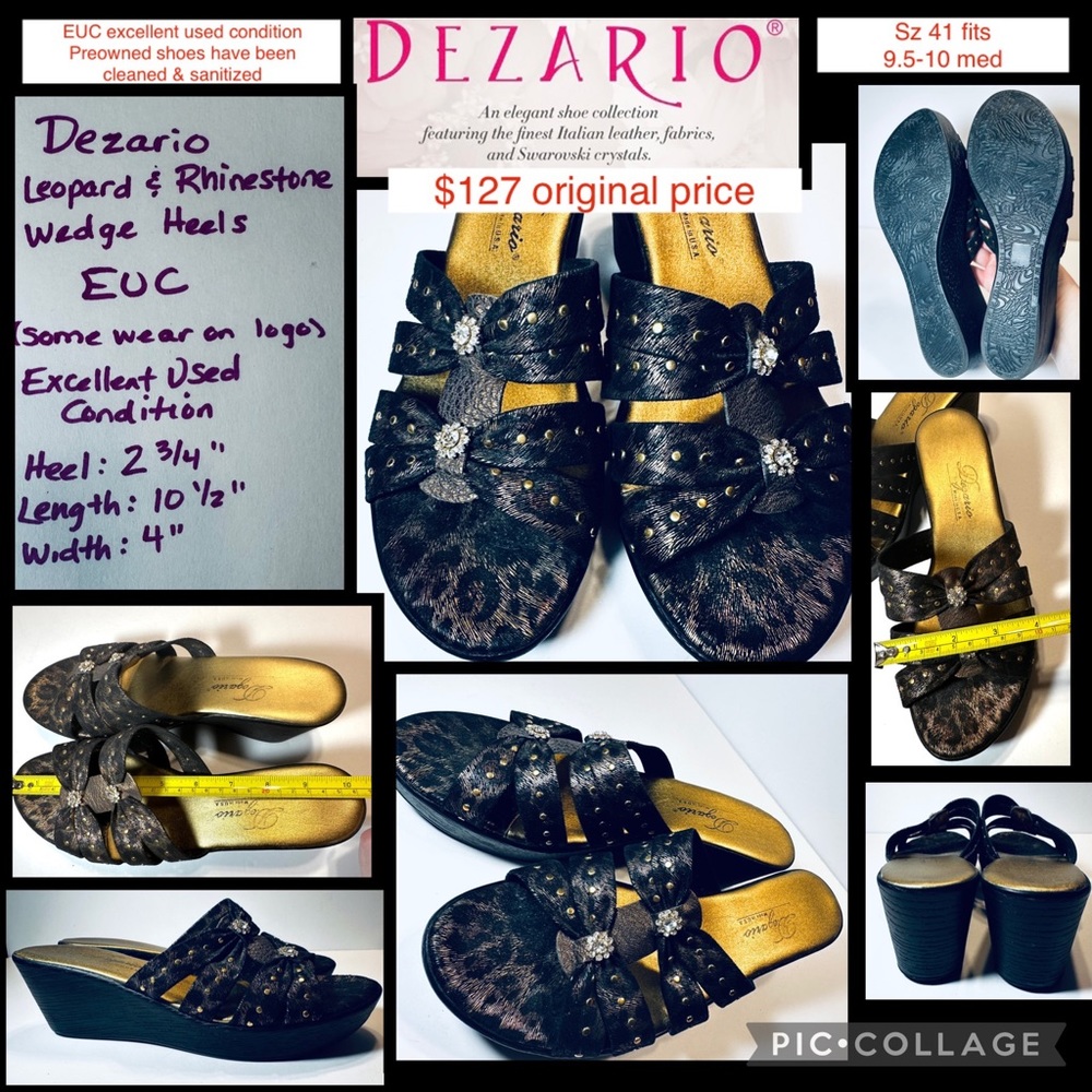 Sz 41 fits 9.5-10 med EUC Dezario (Nordstrom) Leopard & Crystal Wedge Sandals